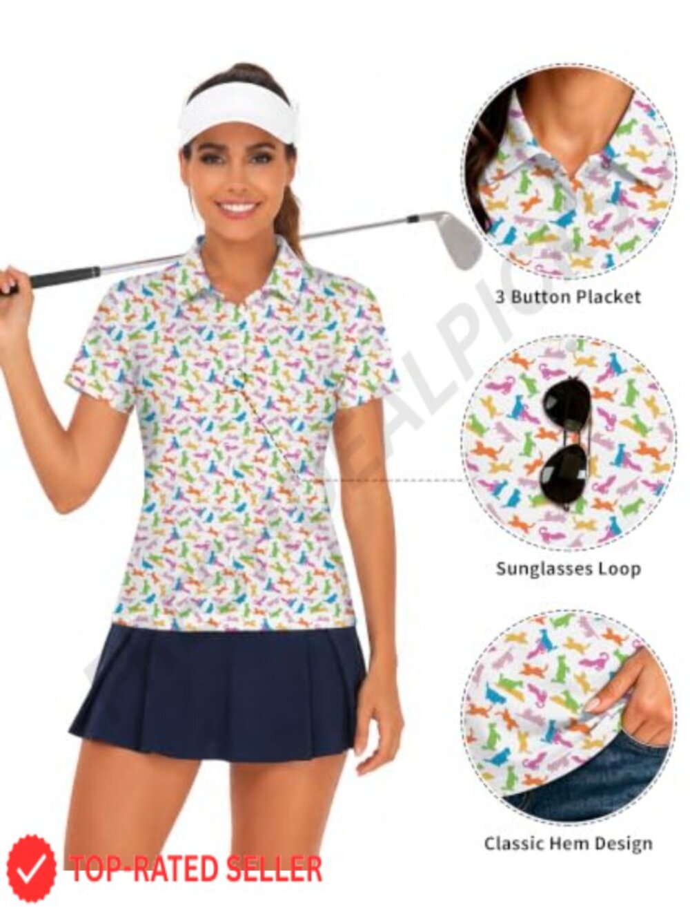 Women's Golf Polo Shirt Short Sleeve Quick Dry 3-Button Athletic Tennis Top - Picture 3 of 6